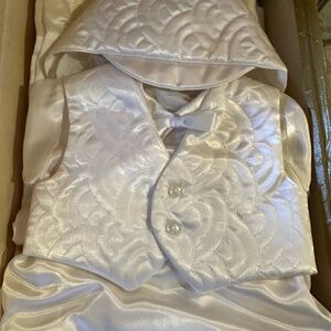 White Satin Quilted Infant Vest Set